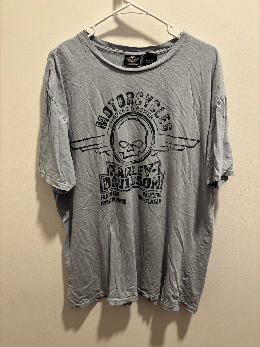 Harley-Davidson Light Gray/Blue Graphic Skull Motorcycle Tee